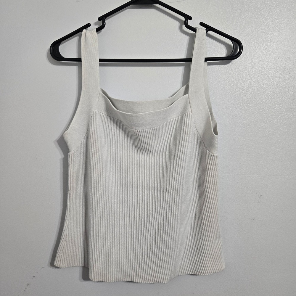 M#95 Nine West light gray Ribbed Knit Tank Top XL Sleeveless Square Neck Casual